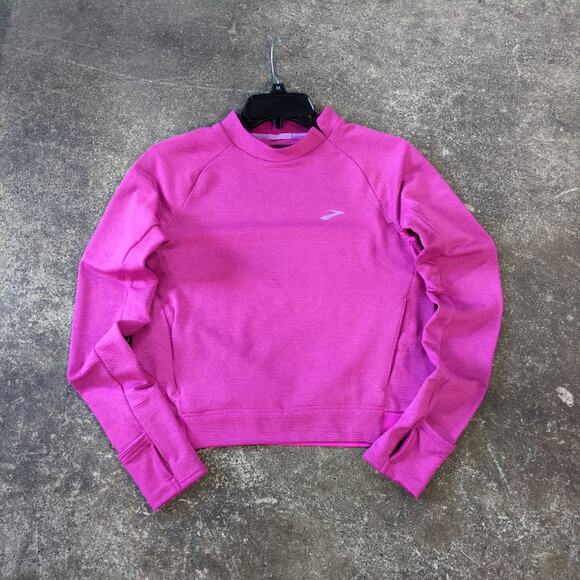 Brooks Sweatshirt Womens S Pink Crop Pullover Athleisure Pockets Stretch - Picture 1 of 8